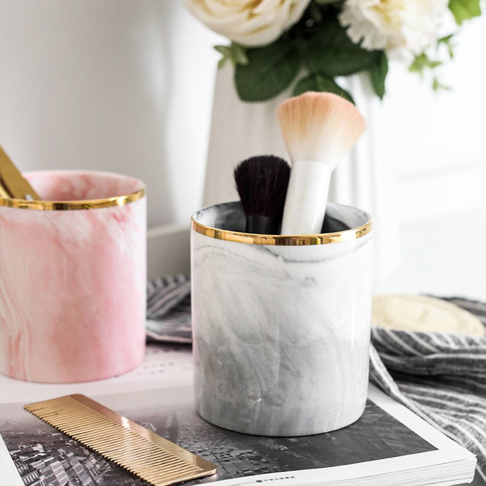 Nordic Desktop Marble Storage Tank Ceramic Cosmetic Brush Pen Holder Tableware Storage Holder Home Office Kitchen