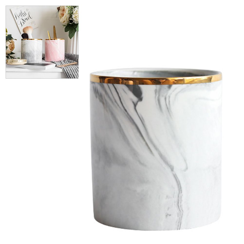 Nordic Desktop Marble Storage Tank Ceramic Cosmetic Brush Pen Holder Tableware Storage Holder Home Office Kitchen