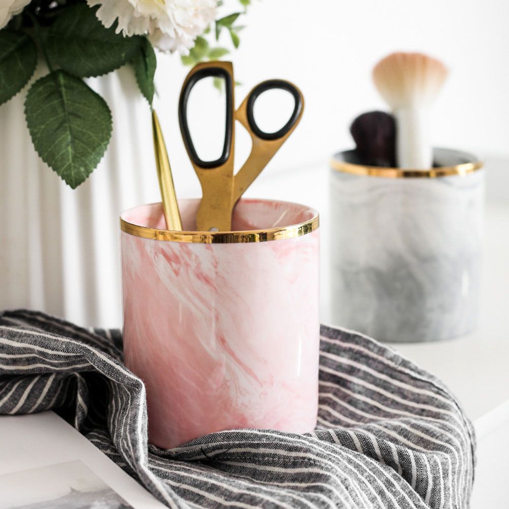 Nordic Desktop Marble Storage Tank Ceramic Cosmetic Brush Pen Holder Tableware Storage Holder Home Office Kitchen