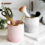 Nordic Desktop Marble Storage Tank Ceramic Cosmetic Brush Pen Holder Tableware Storage Holder Home Office Kitchen