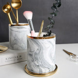 Nordic Desktop Marble Storage Tank Ceramic Cosmetic Brush Pen Holder Tableware Storage Holder Home Office Kitchen - Rear View