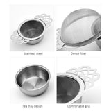 Tea Strainers with Drip Bowl Stainless Steel Tea Infuser Set Tea Filter with Double Wing Handles - Front View