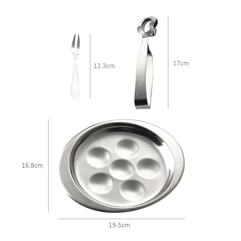 Stainless Steel Snail Plate Set Escargot Dining Set 6 Compartment Snail Dishes with Tong and Fork