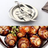 Stainless Steel Snail Plate Set Escargot Dining Set 6 Compartment Snail Dishes with Tong and Fork - Close-Up Angle