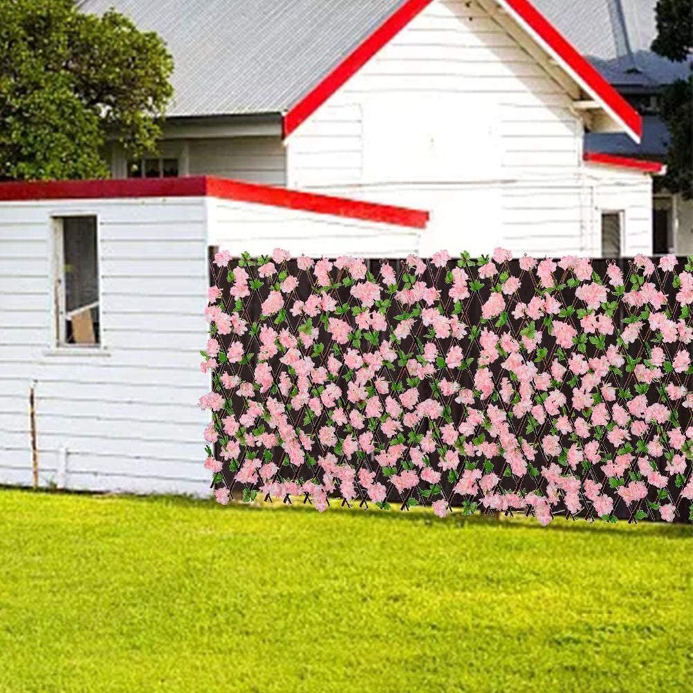 Wooden Retractable Fence Expanding Fence Hedge With Artificial Flower Leaves Garden Decoration Trellis Screen