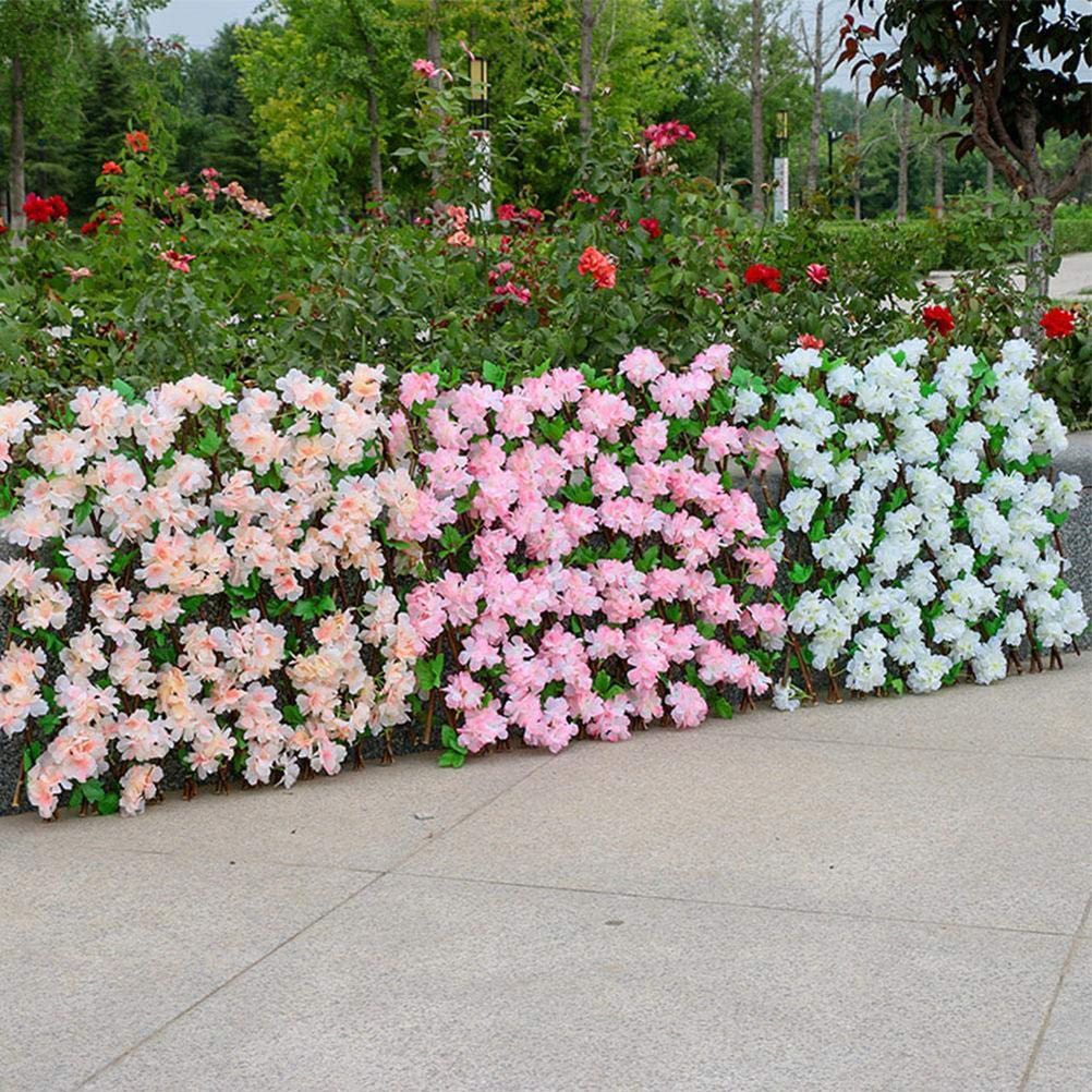Wooden Retractable Fence Expanding Fence Hedge With Artificial Flower Leaves Garden Decoration Trellis Screen