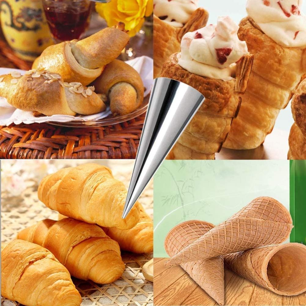 10PCS Stainless Steel Cream Horn Molds Baking Cones Cream Horn Forms Ice Cream Mold Standing Cone Shape