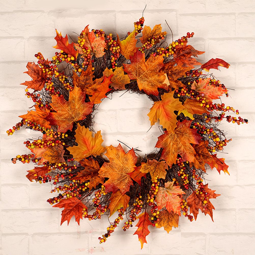 Maple Leaf Wreath Door Hanging Thanksgiving Wreath Halloween Vine Ornament