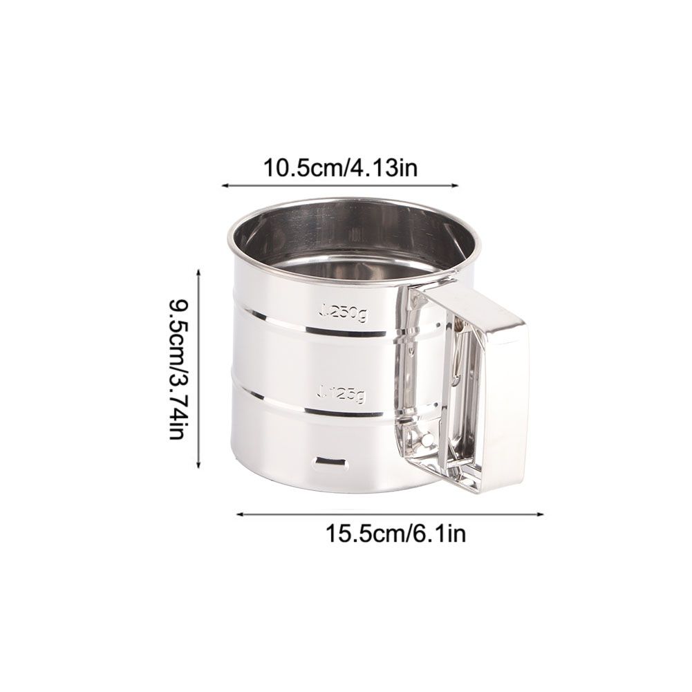 Stainless Steel Shaker Sieve Cup Mesh Crank Flour Sifter with Measuring Scale for Flour Icing Sugar