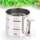 Stainless Steel Shaker Sieve Cup Mesh Crank Flour Sifter with Measuring Scale for Flour Icing Sugar