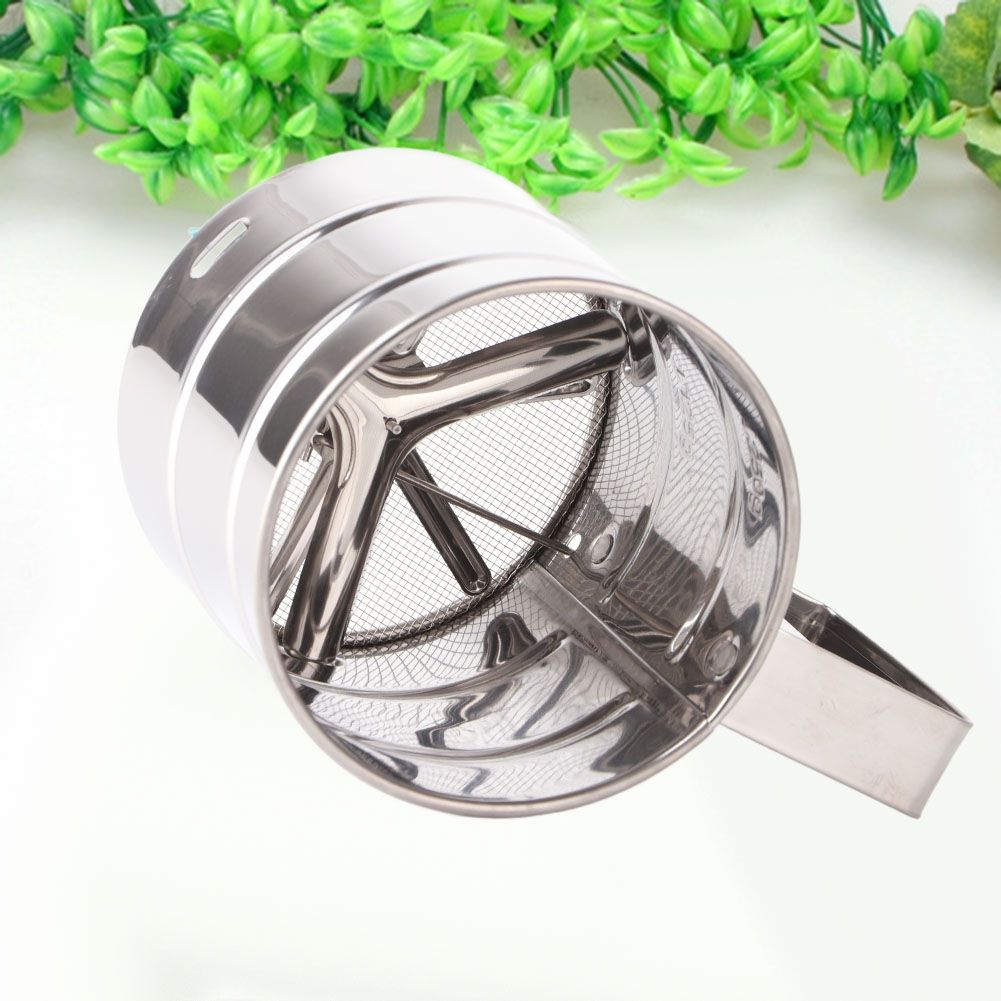 Stainless Steel Shaker Sieve Cup Mesh Crank Flour Sifter with Measuring Scale for Flour Icing Sugar