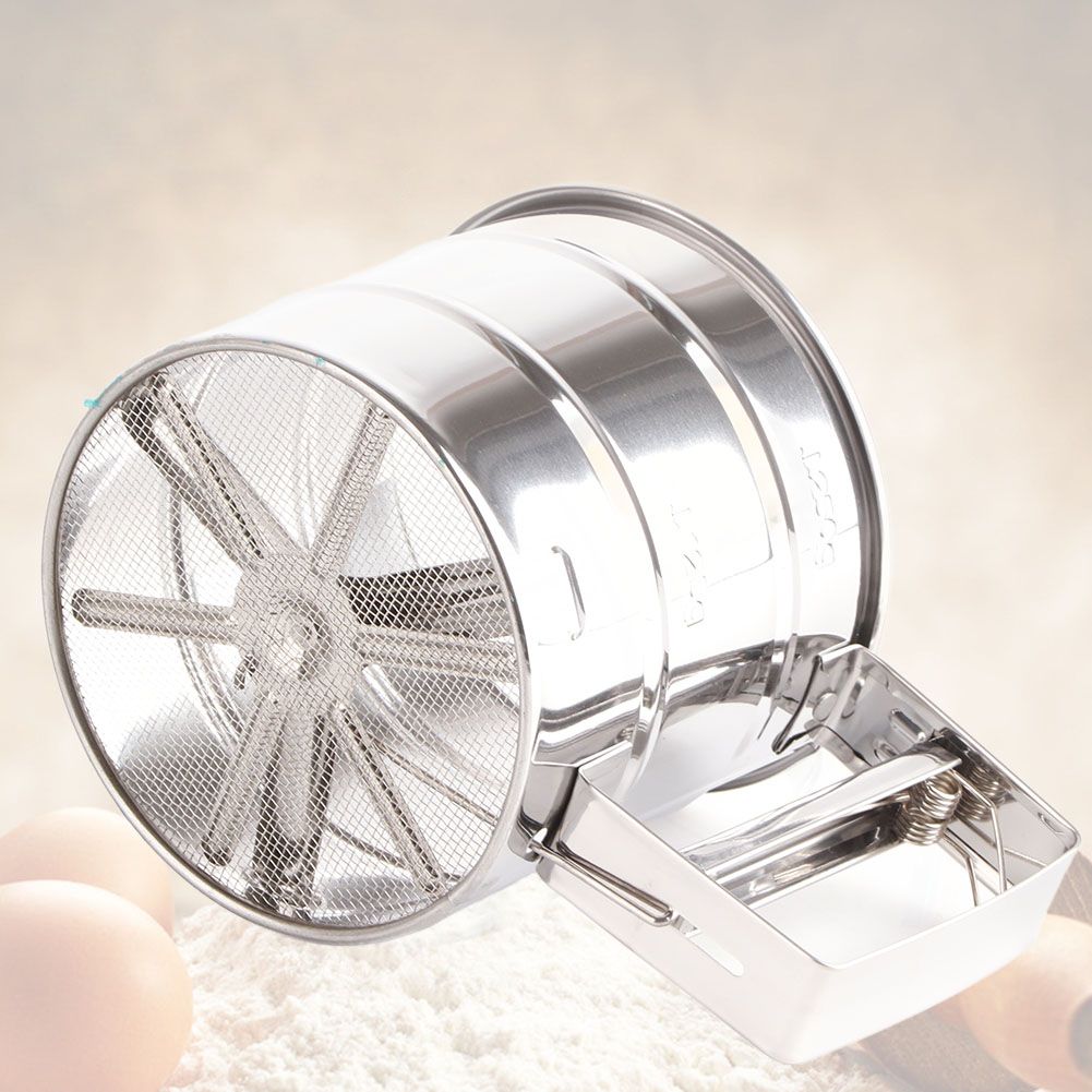 Stainless Steel Shaker Sieve Cup Mesh Crank Flour Sifter with Measuring Scale for Flour Icing Sugar