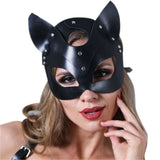 Sexy Leather Cat Face Cover Women Cat Head Face Cover Halloween Carnival Party Cosplay Face Cover - Front View