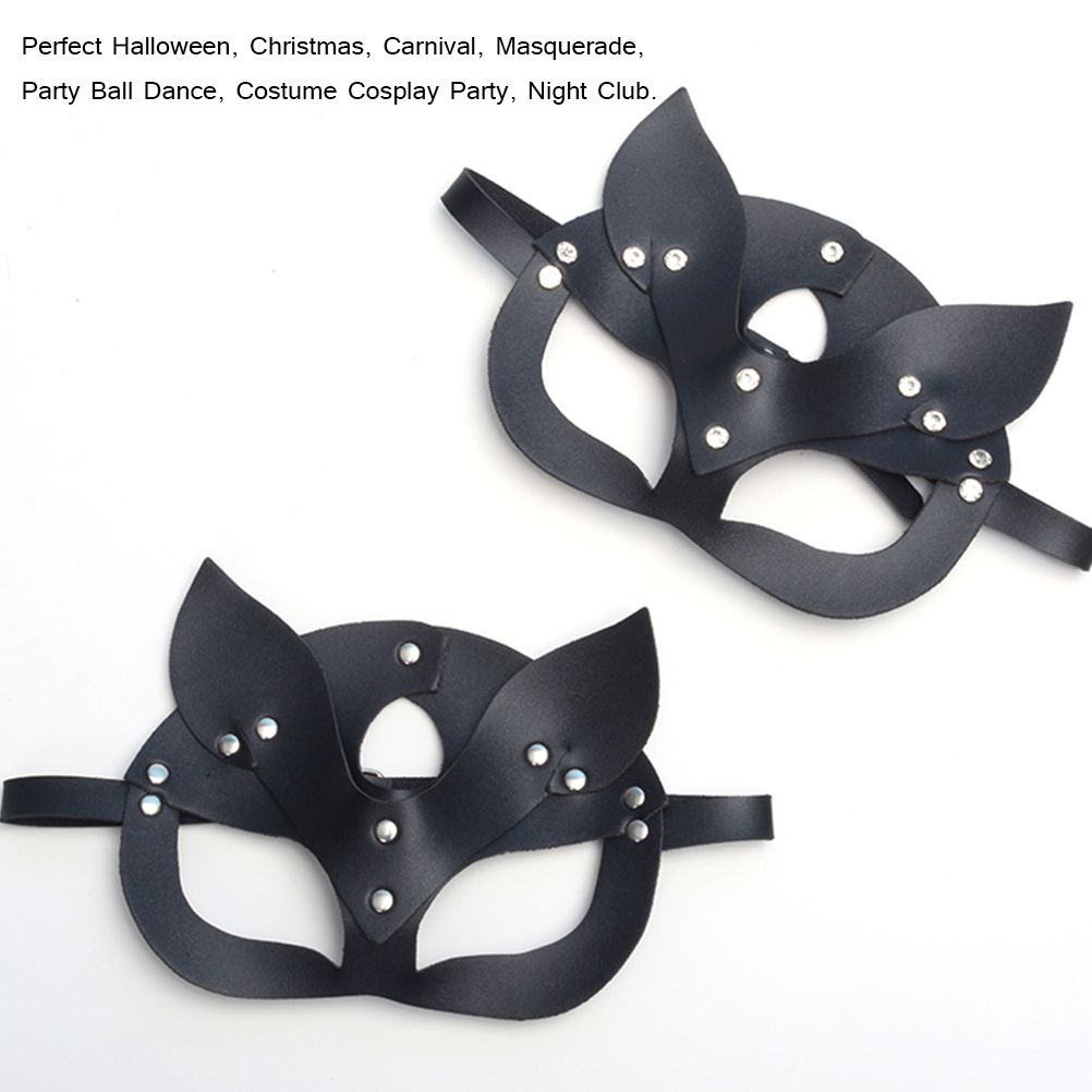 Sexy Leather Cat Face Cover Women Cat Head Face Cover Halloween Carnival Party Cosplay Face Cover