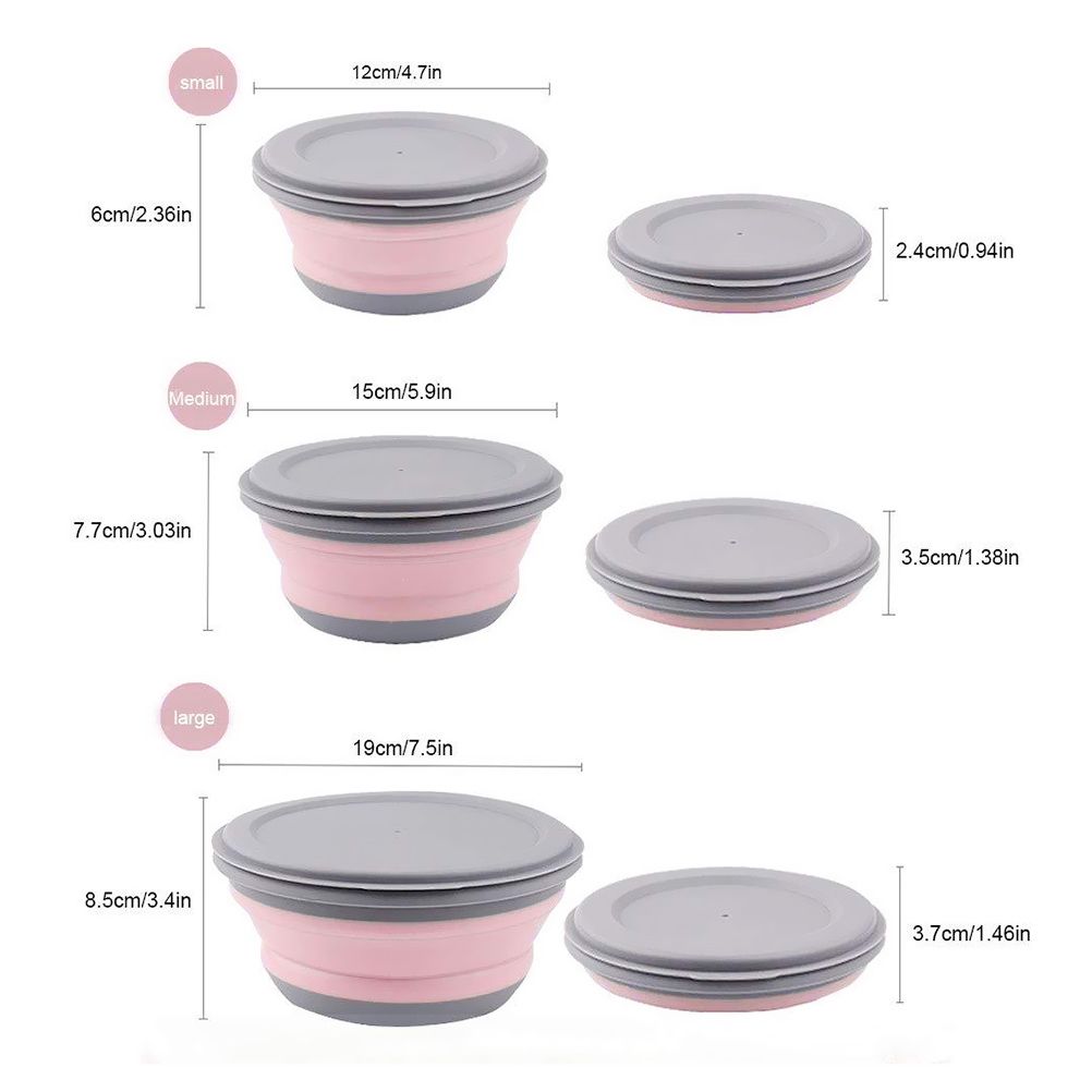 3Pcs Folding Camping Bowl Set Portable Silicone Kitchen Containers for Travel Outdoor Camping