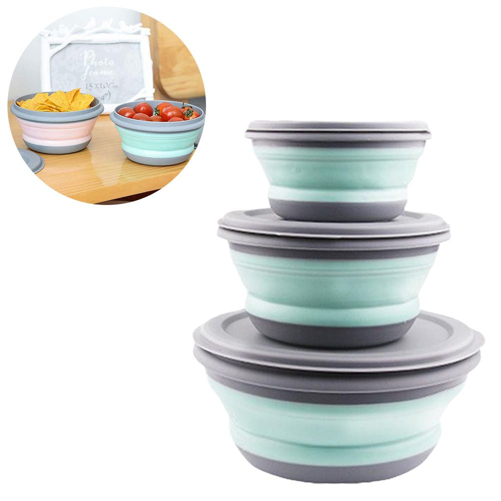 3Pcs Folding Camping Bowl Set Portable Silicone Kitchen Containers for Travel Outdoor Camping