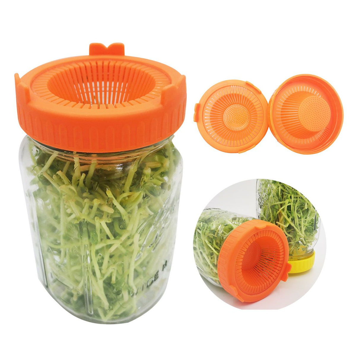 4Pcs Easy Rinse and Drain Plastic Sprouting Lids for Wide Mouth Jars