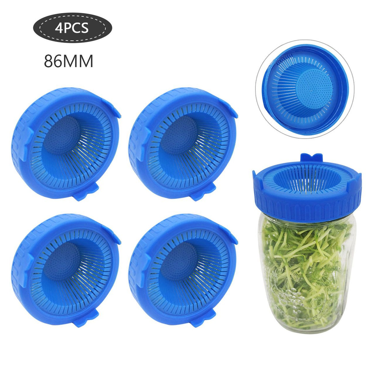 4Pcs Easy Rinse and Drain Plastic Sprouting Lids for Wide Mouth Jars