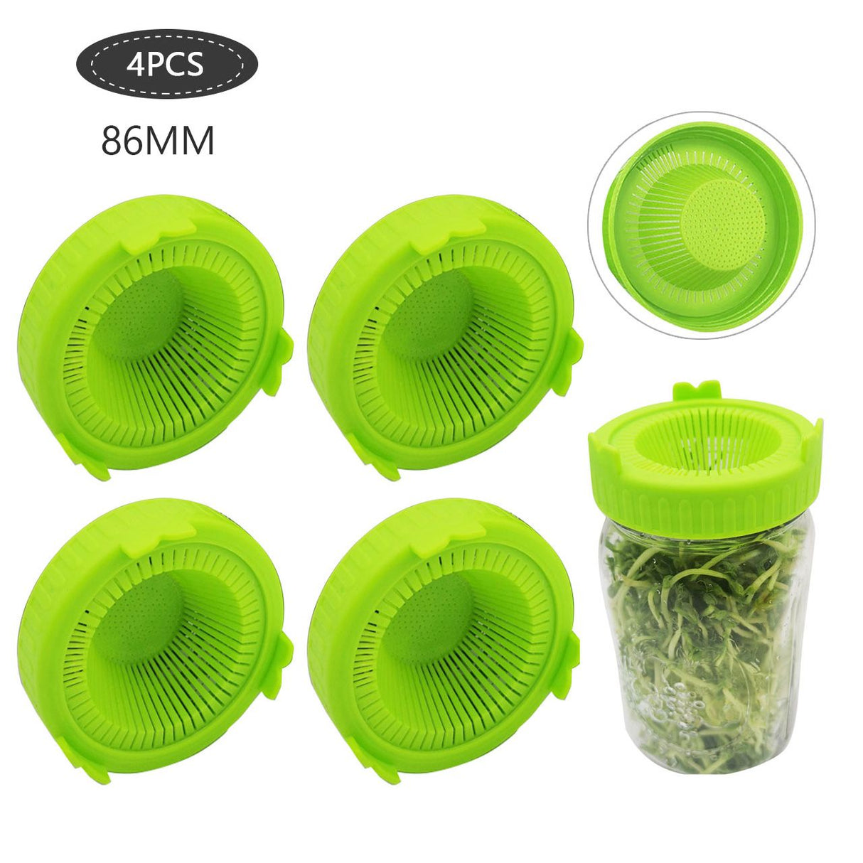 4Pcs Easy Rinse and Drain Plastic Sprouting Lids for Wide Mouth Jars