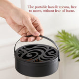 Iron Mosquito Coil Holder Hollow Mosquito Coil Box Round Incense with Handle - Rear View