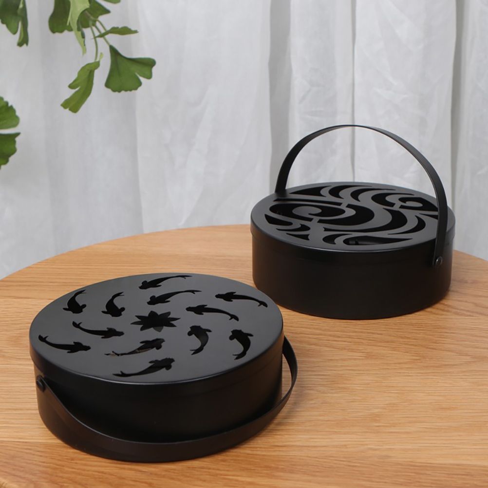 Iron Mosquito Coil Holder Hollow Mosquito Coil Box Round Incense with Handle