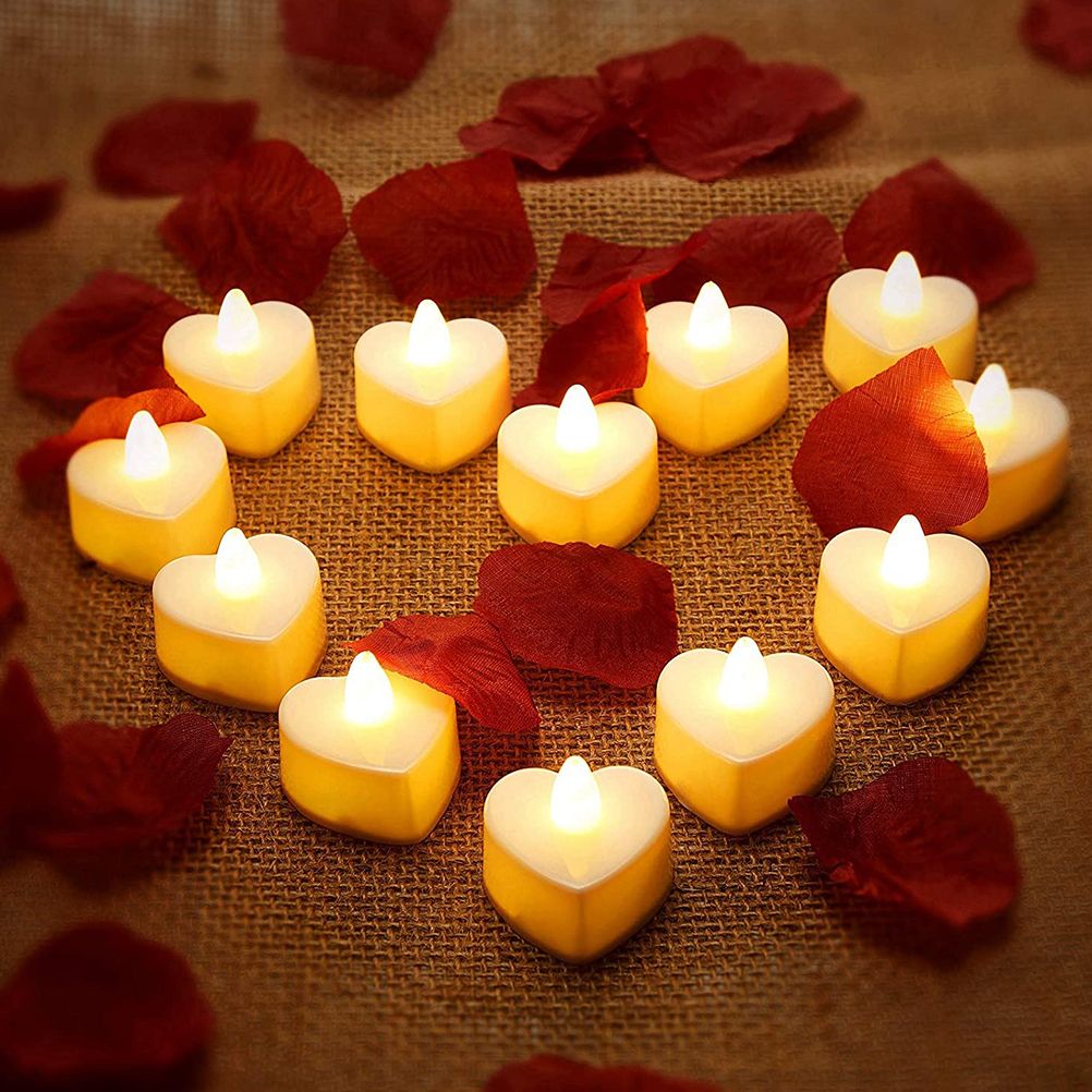 24 Pcs Heart Shape LED Candles Tea Light Romantic Love LED Candles for Valentine s Day Wedding Table Decor