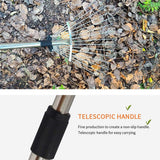Adjustable Garden Leaf Rake Alloy Telescopic Hoe Grass Tool Multi Toothed Metal Rake for Deciduous Hay Grass of Lawn and Yard - Rear View