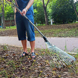 Adjustable Garden Leaf Rake Alloy Telescopic Hoe Grass Tool Multi Toothed Metal Rake for Deciduous Hay Grass of Lawn and Yard - Close-Up Angle