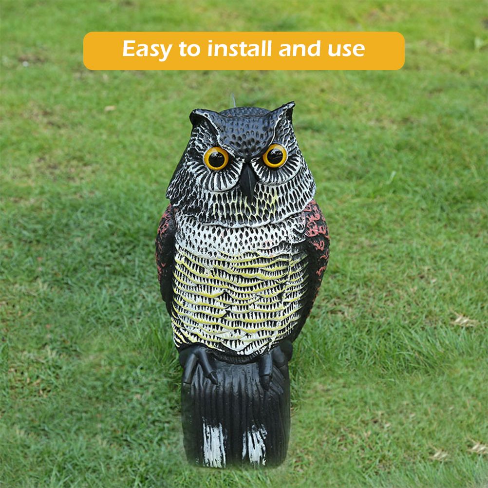 Horned Owl Decoy and 360° Rotating Head Owl Statue to Scare Birds Away for Patio Yard Garden