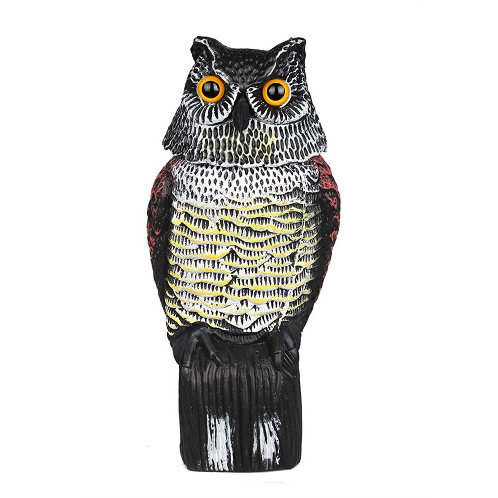 Horned Owl Decoy and 360° Rotating Head Owl Statue to Scare Birds Away for Patio Yard Garden