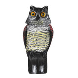 Horned Owl Decoy and 360° Rotating Head Owl Statue to Scare Birds Away for Patio Yard Garden - Top-Down View
