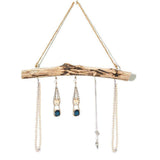 Unique Natural Driftwood Branches Wall Hanging Jewelry Organizers with 5 Hook Necklace Earrings Display - Front View