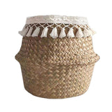 Natural Woven Straw Basket Foldable Woven Storage Basket Plant Straw Basket