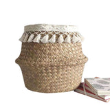 Natural Woven Straw Basket Foldable Woven Storage Basket Plant Straw Basket - Top-Down View