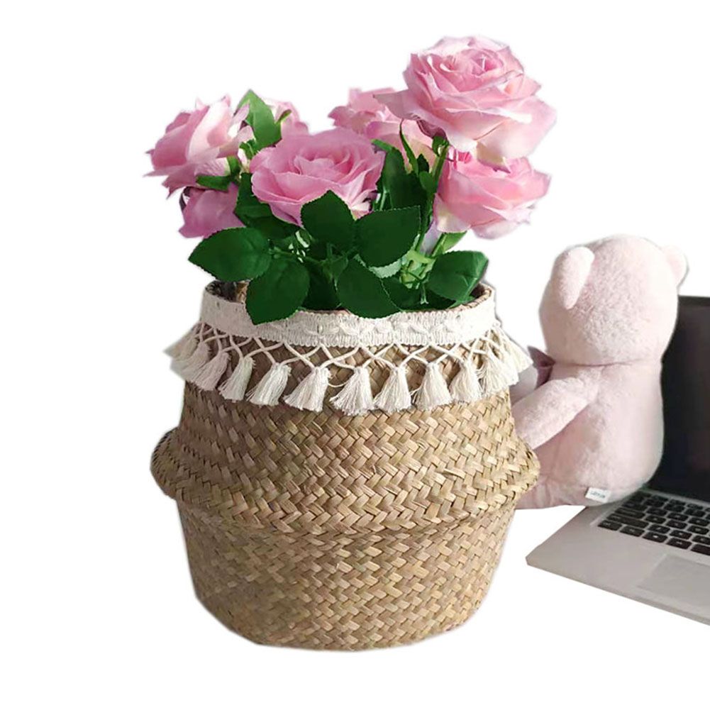 Natural Woven Straw Basket Foldable Woven Storage Basket Plant Straw Basket