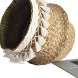 Natural Woven Straw Basket Foldable Woven Storage Basket Plant Straw Basket - Rear View