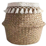 Natural Woven Straw Basket Foldable Woven Storage Basket Plant Straw Basket - Close-Up Angle