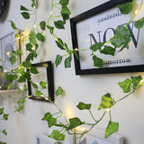Artificial Plants LED String Light Green Leaf Vine Battery Operated Fairy String Lights for Home Wedding Decor - Front View