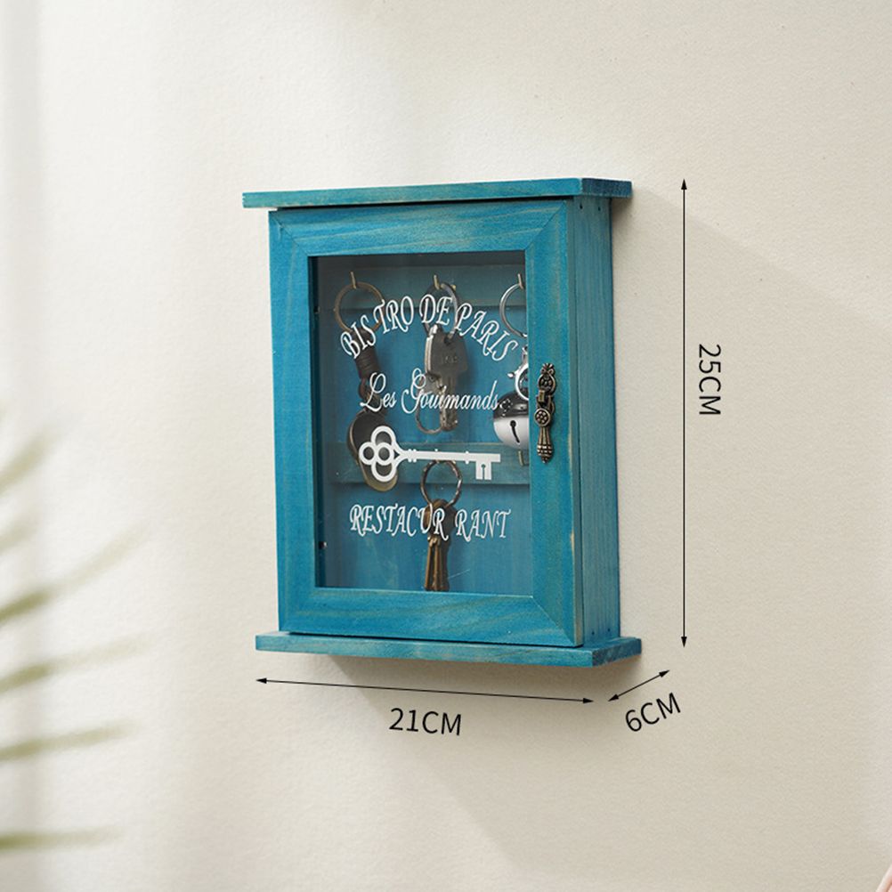 Key Organizer Wooden Key Cabinet Wall Box Beautiful Durable Retro Acrylic Door Key Storage Box