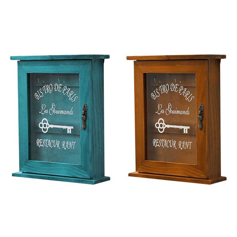 Key Organizer Wooden Key Cabinet Wall Box Beautiful Durable Retro Acrylic Door Key Storage Box