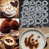 16Pcs Plastic Cappuccino Coffee Foam Spray Template Stencils DIY Decorating Coffee Printing Mold - Rear View