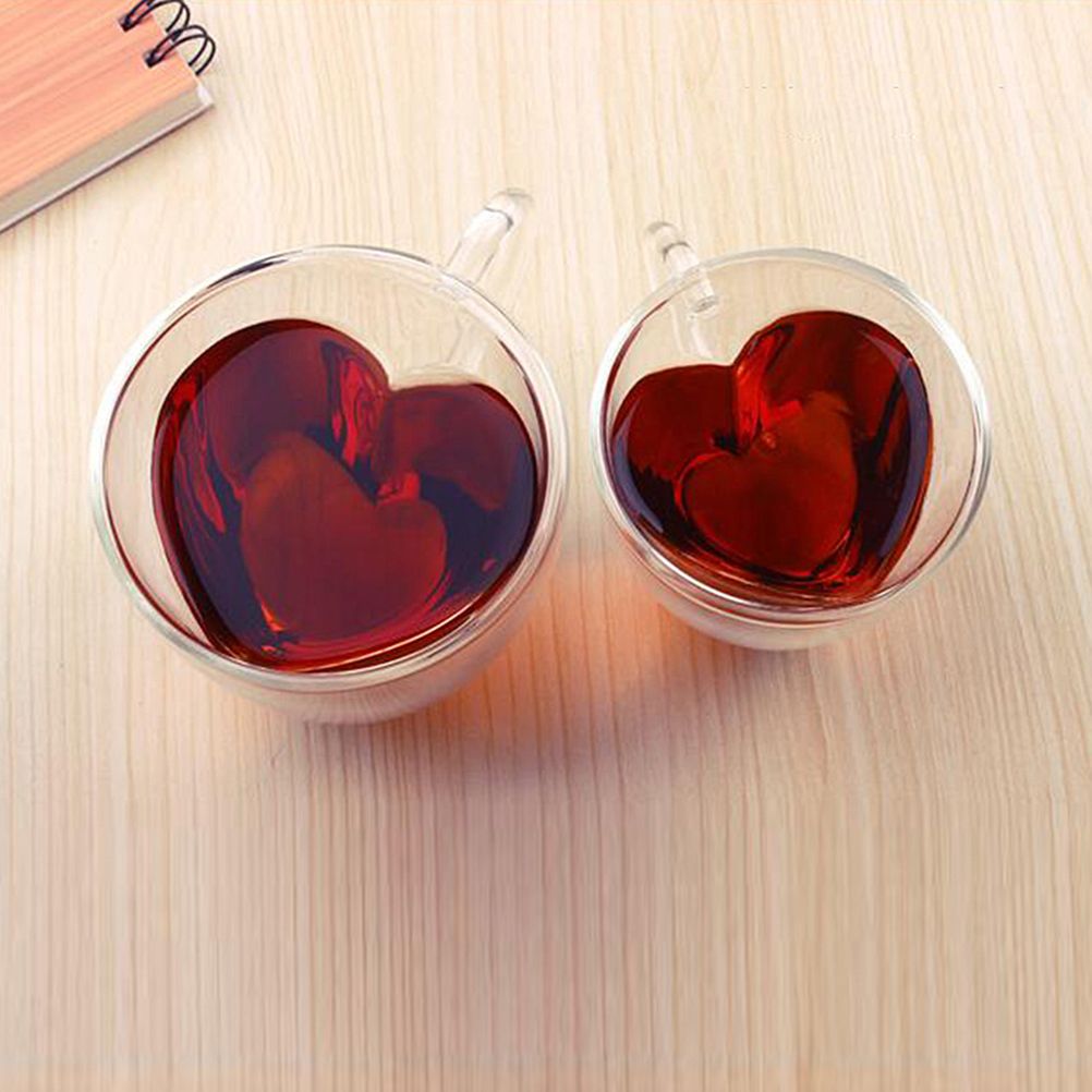 180ml/240ml Heart Shaped Double Wall Glass Mug Heat Resistant Tea Mug