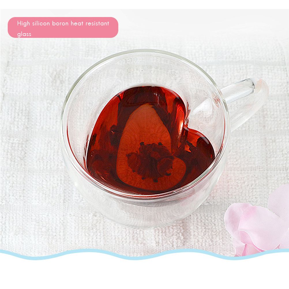 180ml/240ml Heart Shaped Double Wall Glass Mug Heat Resistant Tea Mug