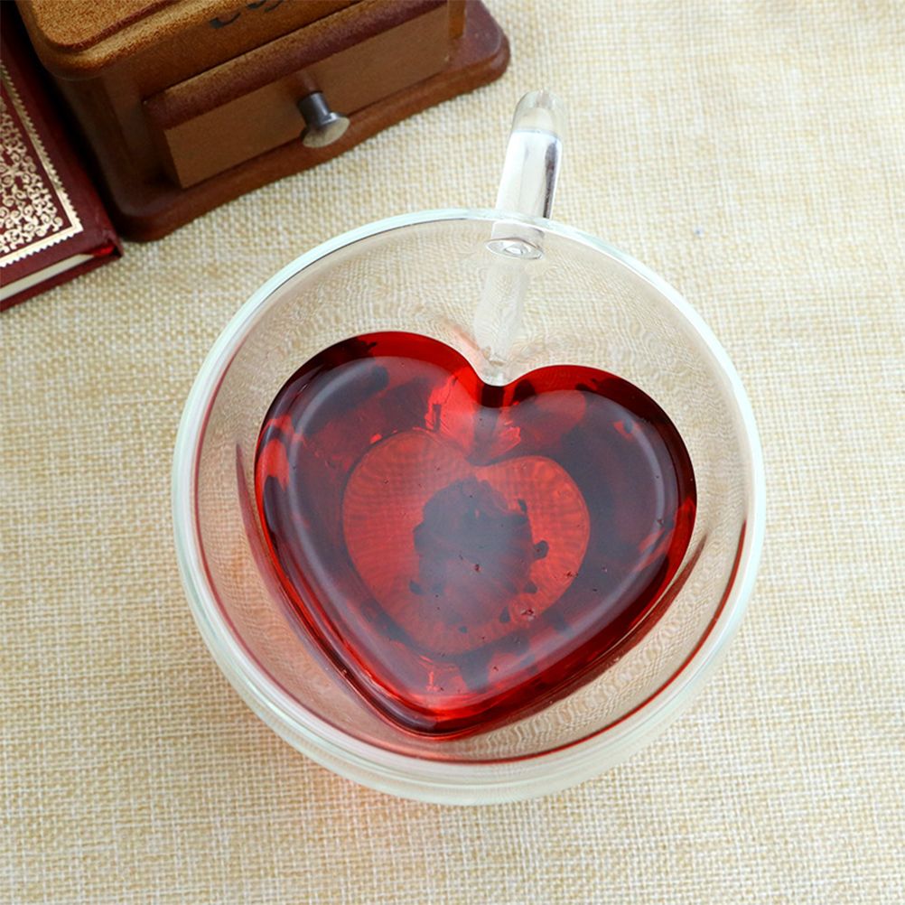 180ml/240ml Heart Shaped Double Wall Glass Mug Heat Resistant Tea Mug