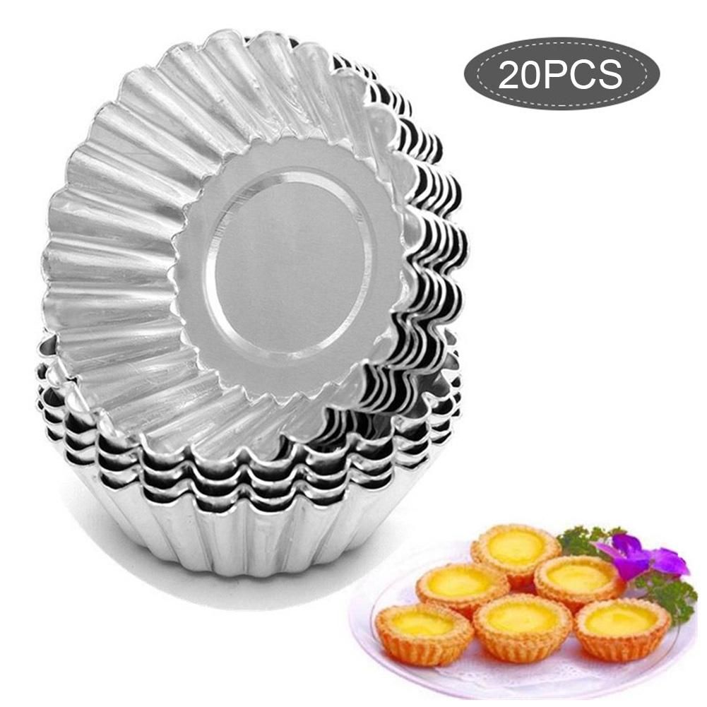 20Pcs Egg Tart Molds Mini Aluminum Cake Muffin Moulds Tins Pans Non Stick Cupcake Cake Moulds Kitchen Reusable Baking Tools