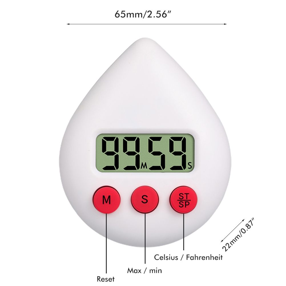 White Water Drop Shaped Bathroom Timer Portable Simple Operation Digital Shower Cooking Timer for Kitchen Shower