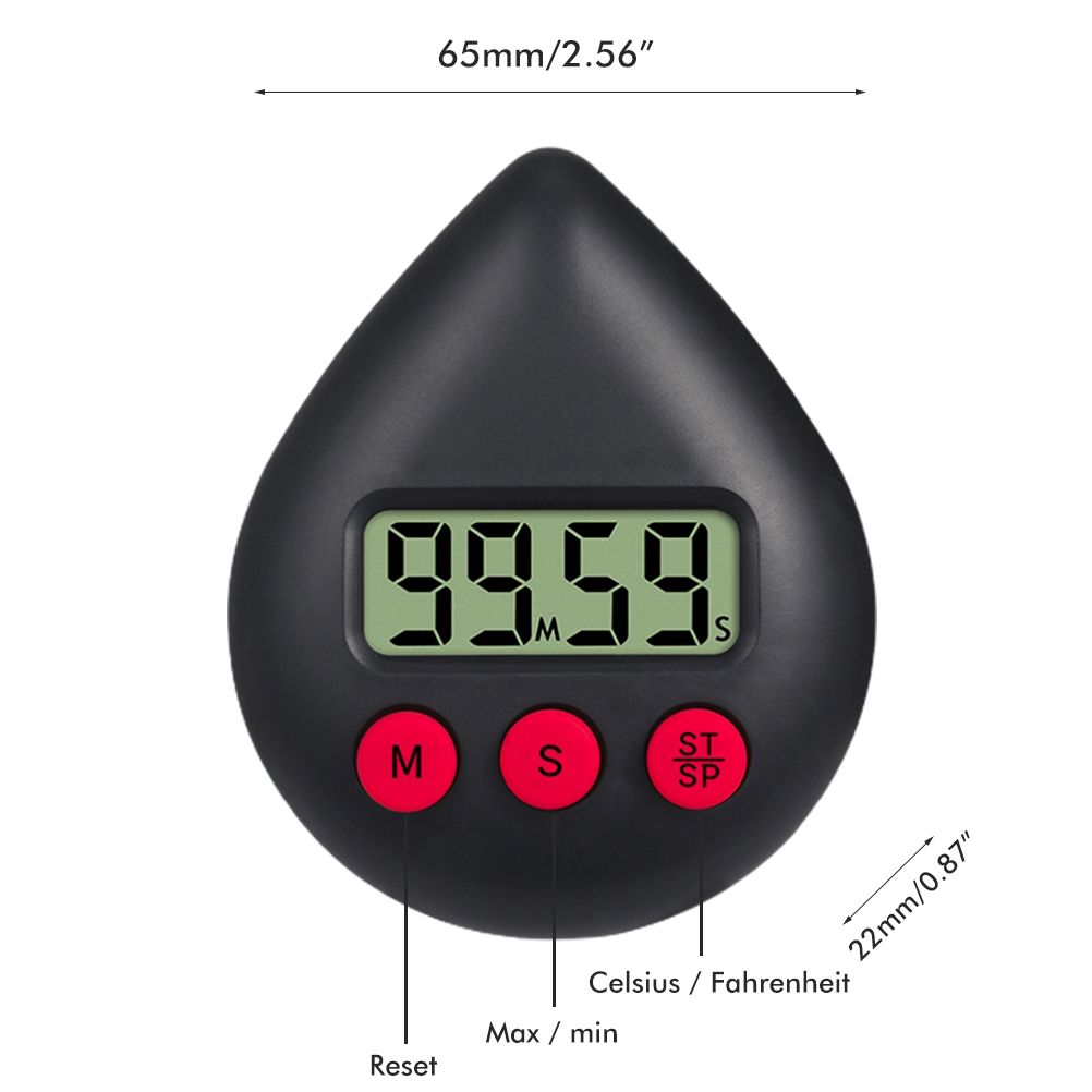 Black Water Drop Shaped Bathroom Timer Portable Simple Operation Digital Shower Cooking Timer for Kitchen Shower