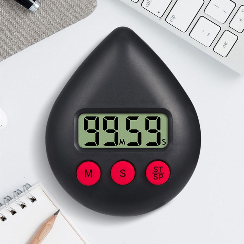 Black Water Drop Shaped Bathroom Timer Portable Simple Operation Digital Shower Cooking Timer for Kitchen Shower