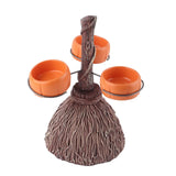 Halloween Resin Pumpkin Bowls On Broom for Serving Snacks Salad Fruit Halloween Party Supplies Decorations - Front View