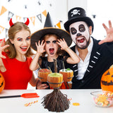 Halloween Resin Pumpkin Bowls On Broom for Serving Snacks Salad Fruit Halloween Party Supplies Decorations - Side View